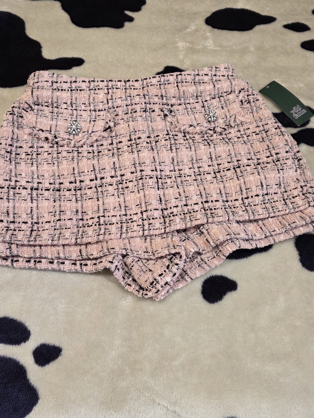 wild fable Pink Tweed Shorts with Rhinestone Buttons